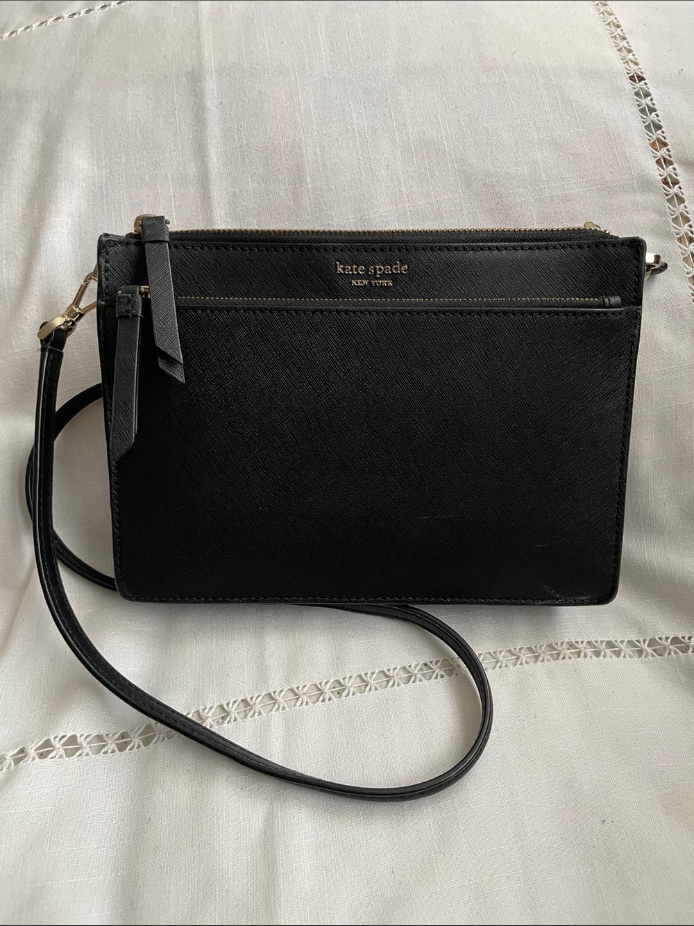 kate spade black Saffiano leather crossbody W Adjustable Strap